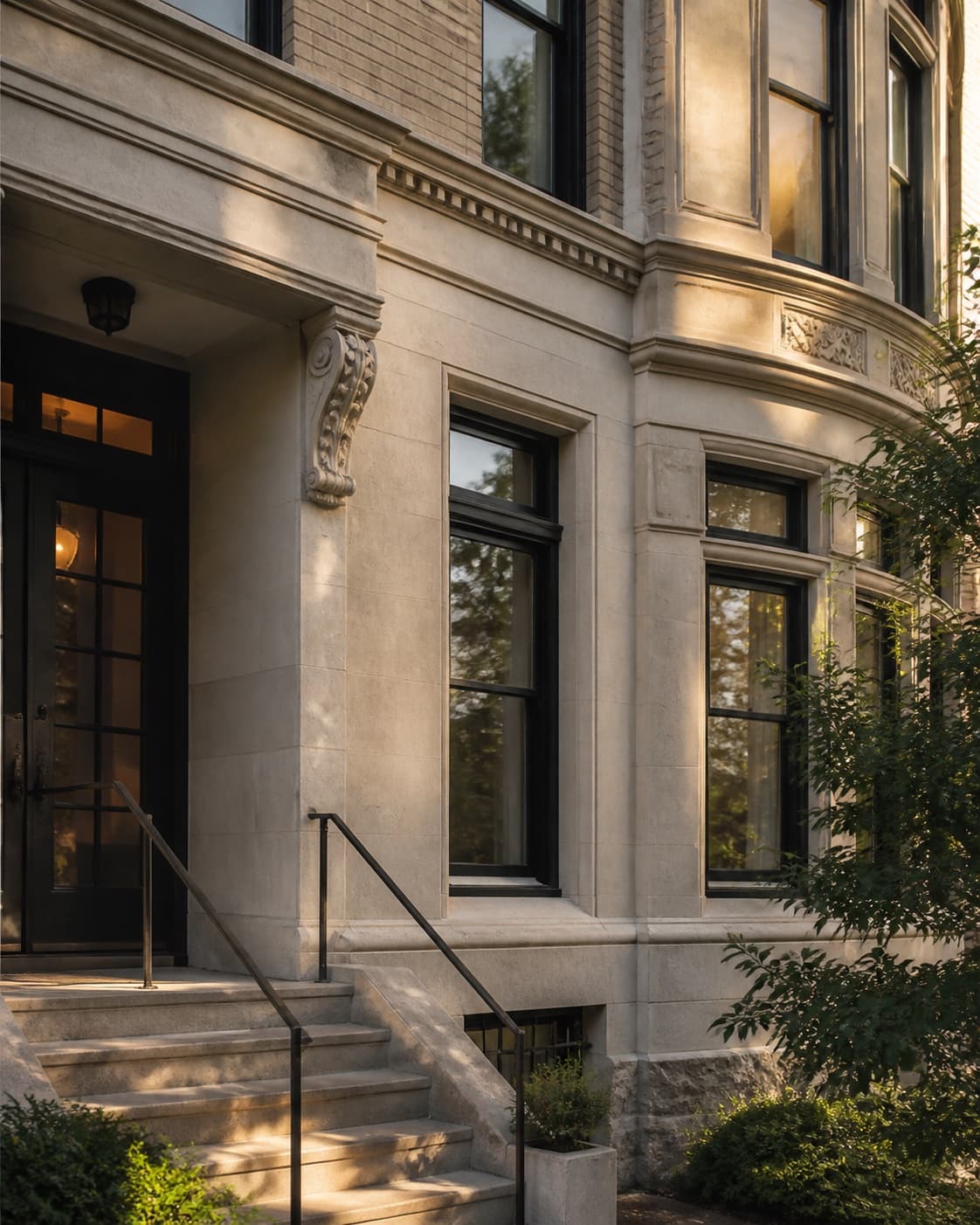Architectural detail of a well-maintained residential building